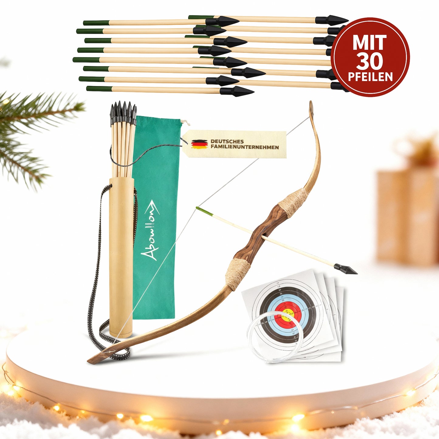 Pfeil und Bogen Kinder Sportgerät Holz Set mit 30 Pfeilen & ZIelscheiben