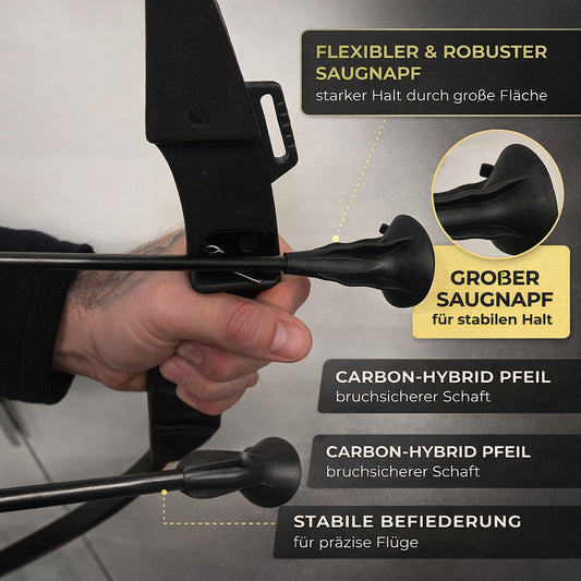 Saugnapf-Pfeile 6er Set – Carbon-Hybrid Sportpfeile für Einsteigerbögen (15–20 lbs)