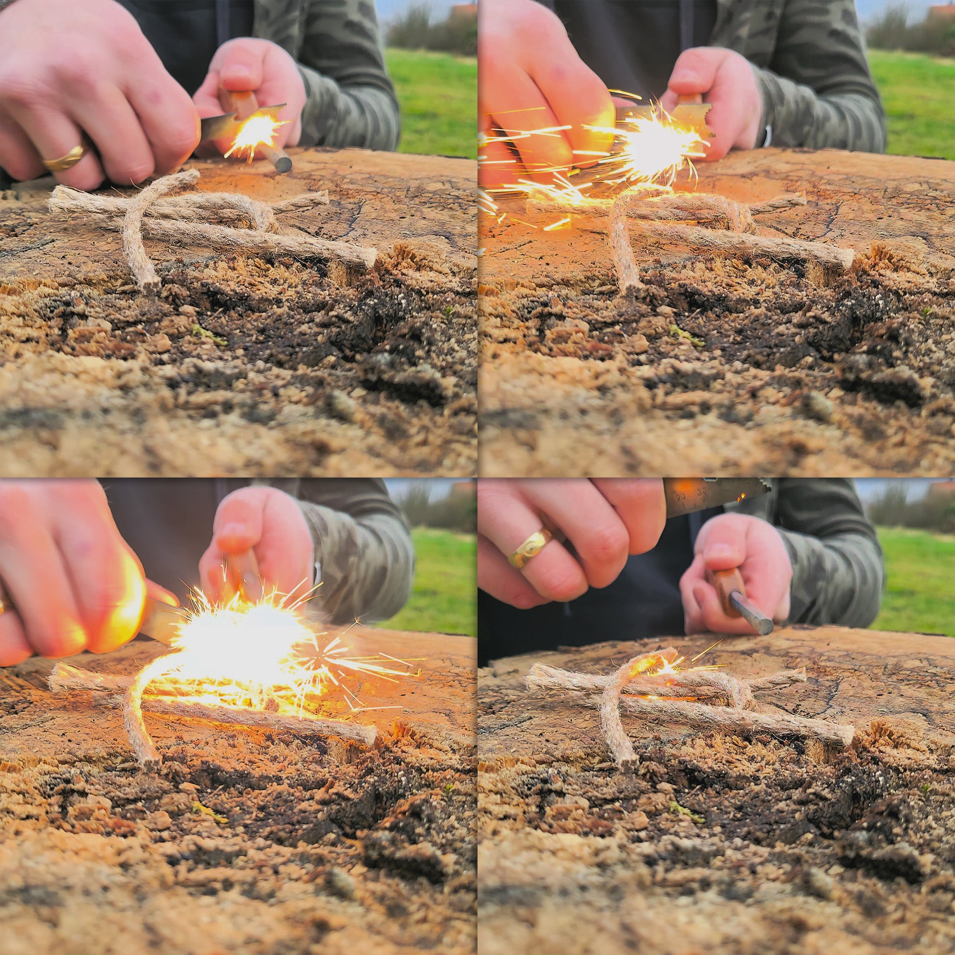 Feuerstahl Outdoor mit Zunder für Feuerstahl Feuerstarter Set utdoor Feuerzeug | Anzünder Survival mit Griff | Magnesium Feuerstarter - Abowllon