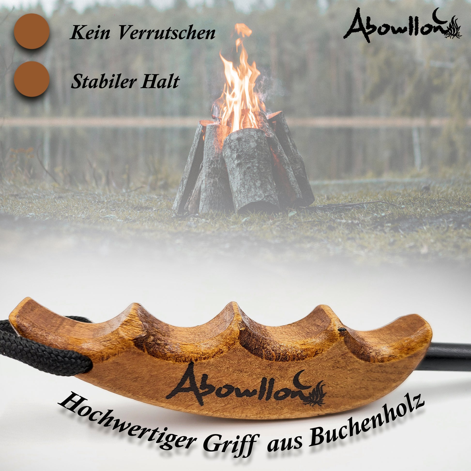 Feuerstahl Outdoor mit Zunder für Feuerstahl Feuerstarter Set utdoor Feuerzeug | Anzünder Survival mit Griff | Magnesium Feuerstarter - Abowllon