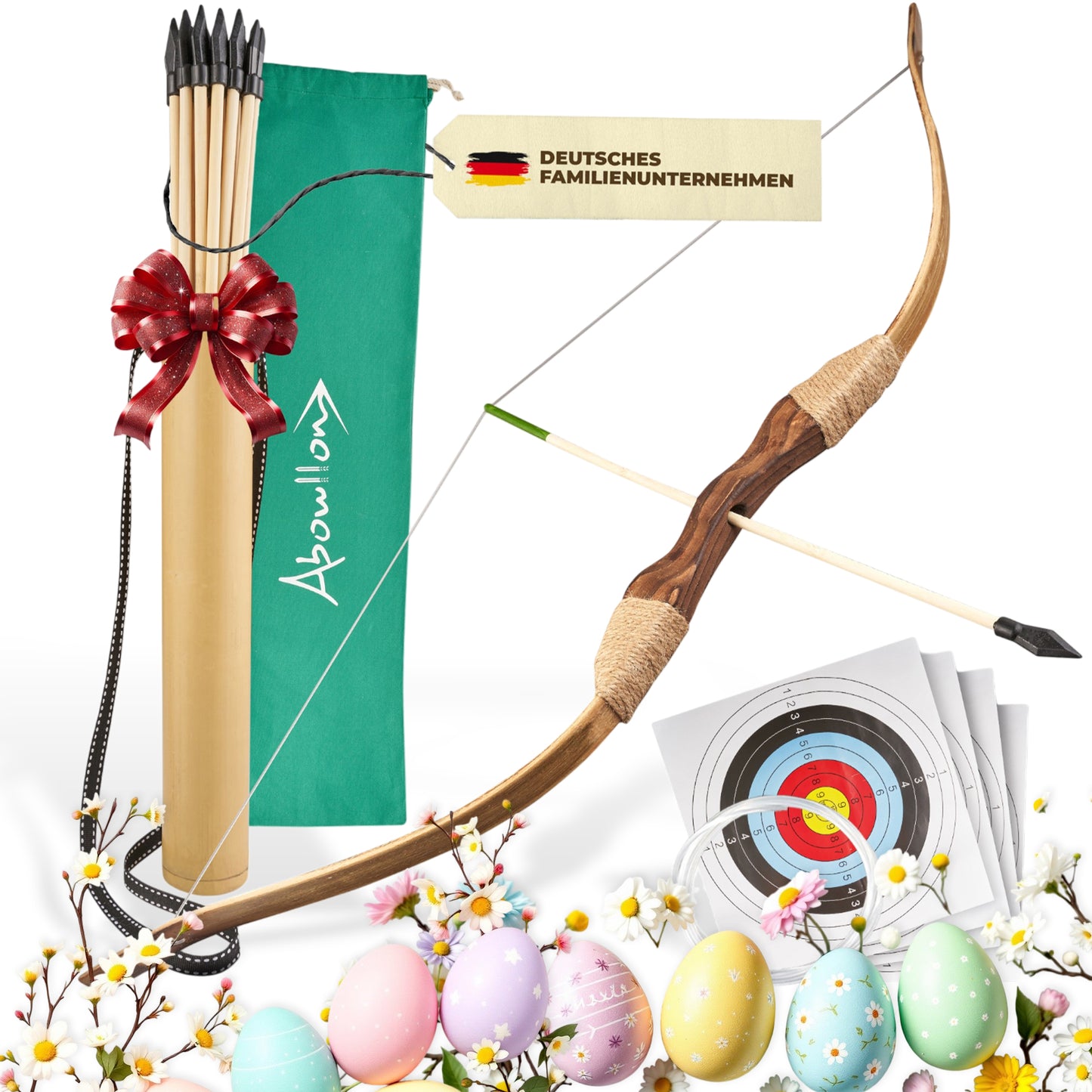 Pfeil und Bogen Kinder Sportgerät Holz Set mit 30 Pfeilen & ZIelscheiben