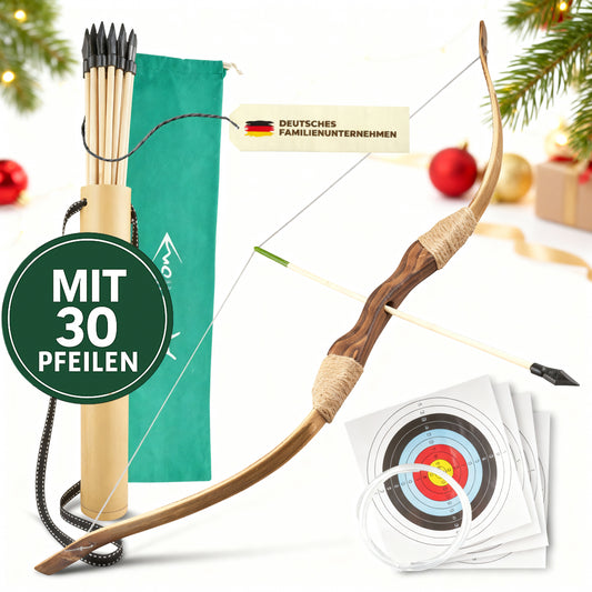 Pfeil und Bogen Kinder Sportgerät Holz Set mit 30 Pfeilen & ZIelscheiben