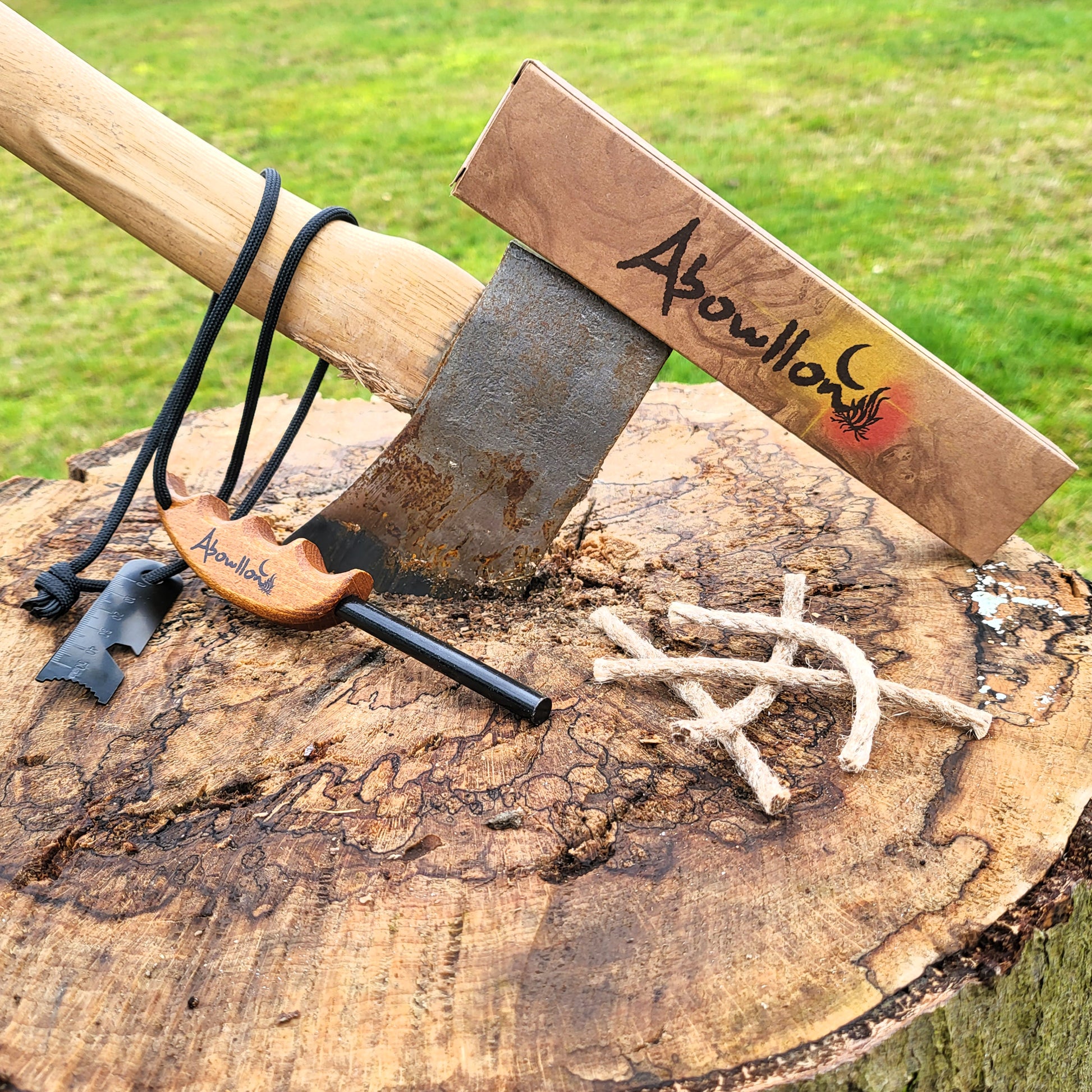Feuerstahl Outdoor mit Zunder für Feuerstahl Feuerstarter Set utdoor Feuerzeug | Anzünder Survival mit Griff | Magnesium Feuerstarter - Abowllon