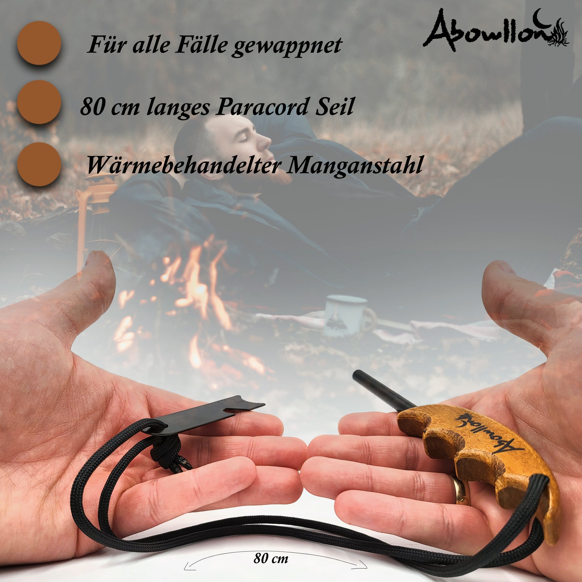 Feuerstahl Outdoor mit Zunder für Feuerstahl Feuerstarter Set utdoor Feuerzeug | Anzünder Survival mit Griff | Magnesium Feuerstarter - Abowllon