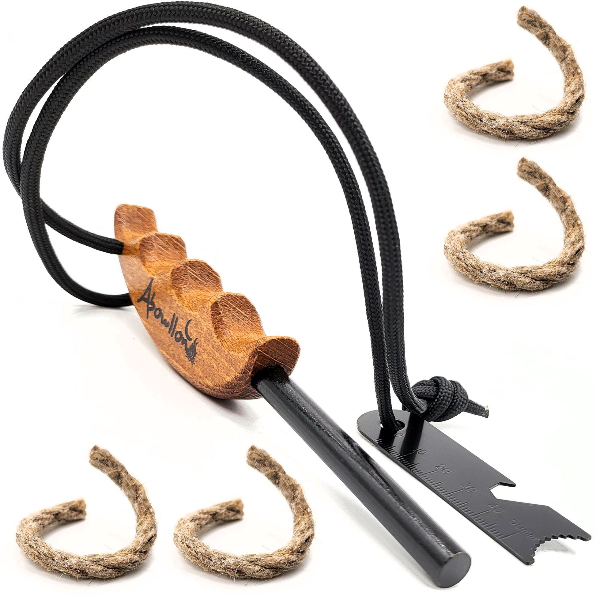 Feuerstahl Outdoor mit Zunder für Feuerstahl Feuerstarter Set utdoor Feuerzeug | Anzünder Survival mit Griff | Magnesium Feuerstarter - Abowllon