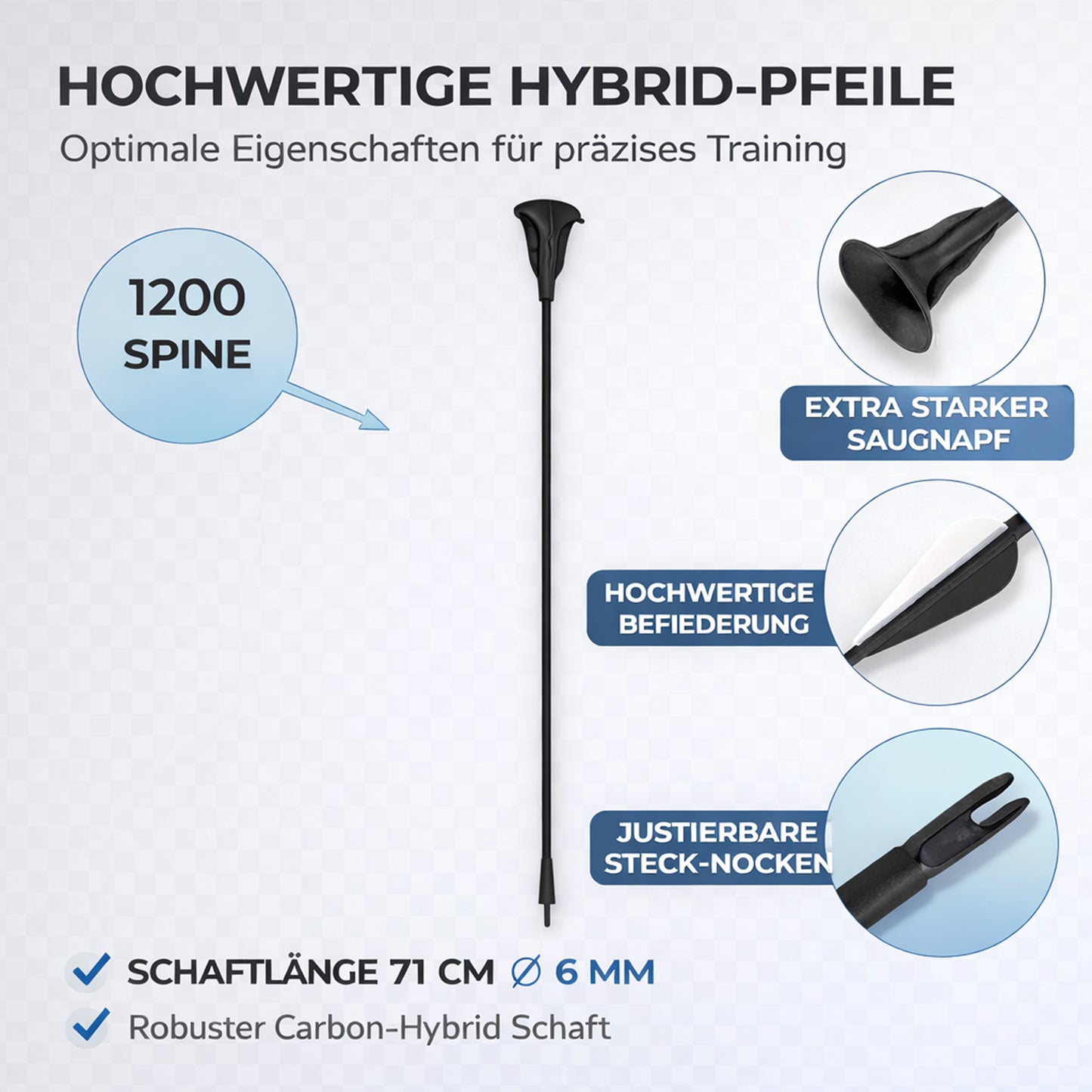 Saugnapf-Pfeile 6er Set – Carbon-Hybrid Sportpfeile für Einsteigerbögen (15–20 lbs)