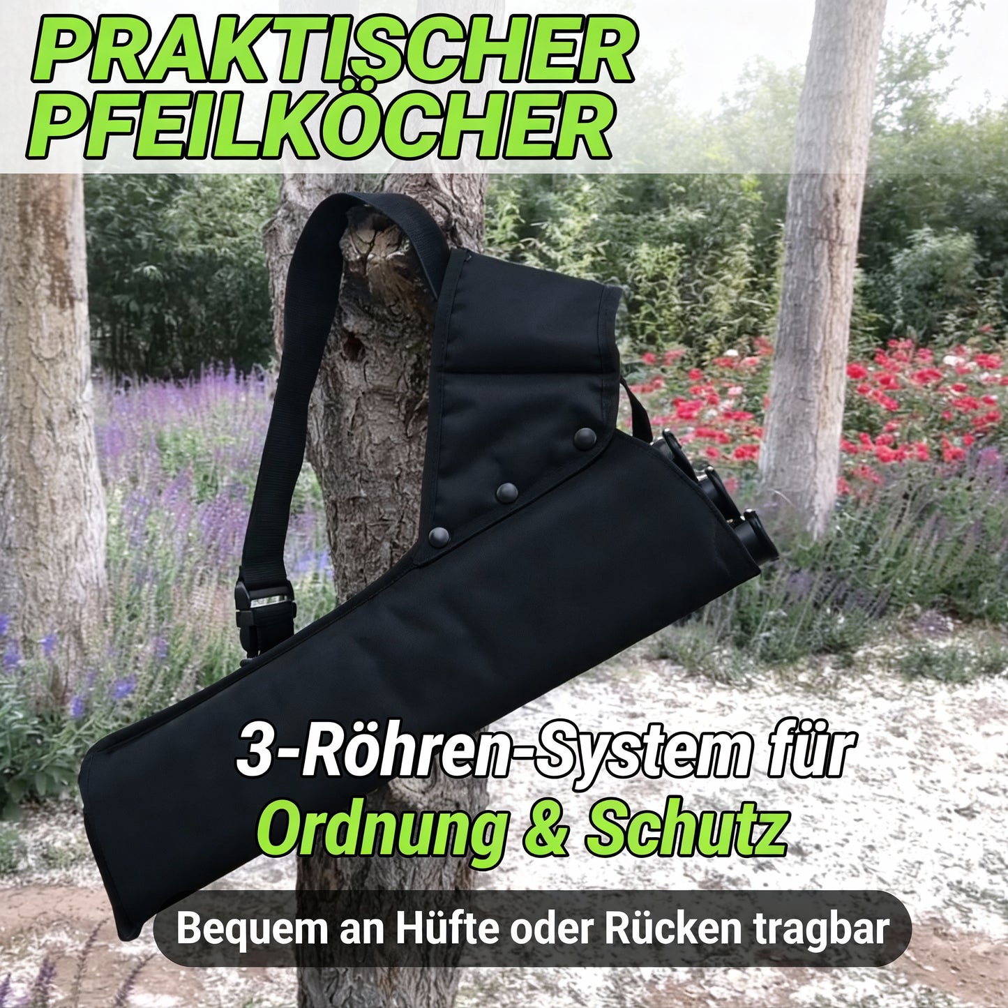 Pfeilköcher mit verstellbarem Gurt & 3-Röhren-System