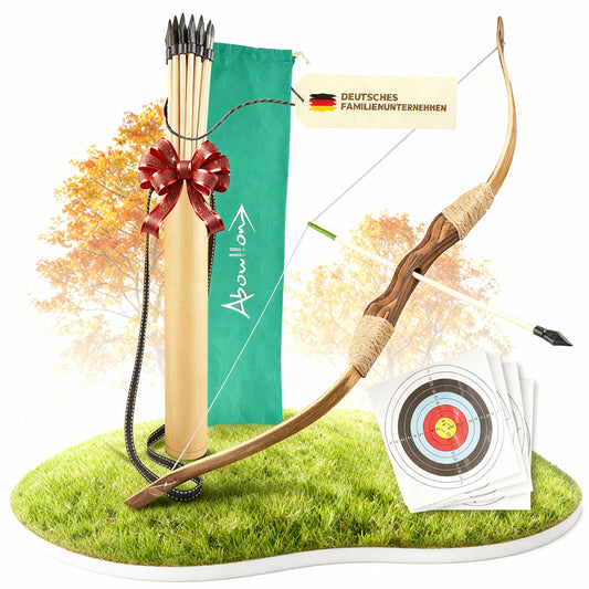 Pfeil und Bogen Kinder Sportgerät Holz Set mit 15 Pfeilen & Zielscheiben