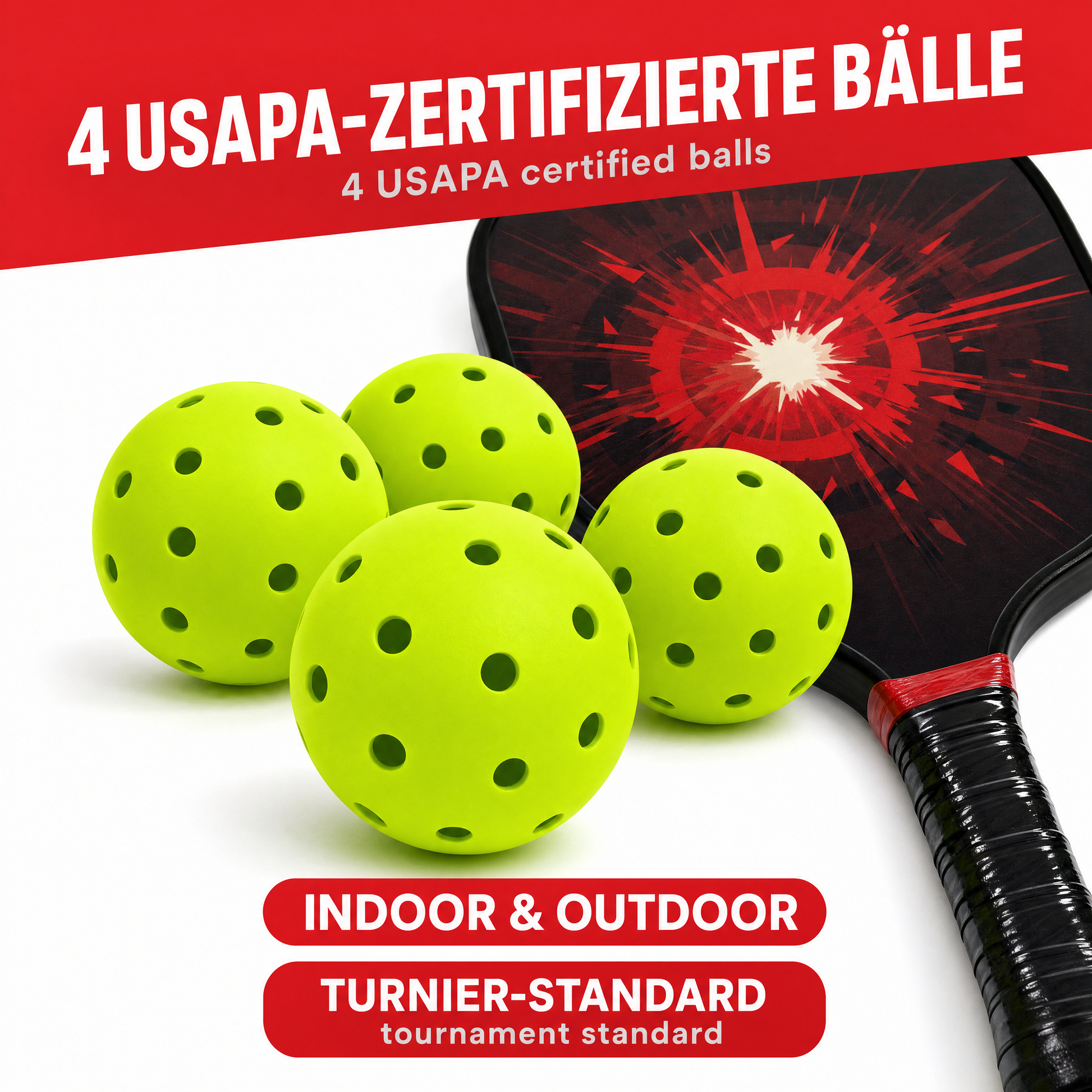 4 USAPA-zertifizierte Pickleball Rotationsbälle in Fluorescent Green