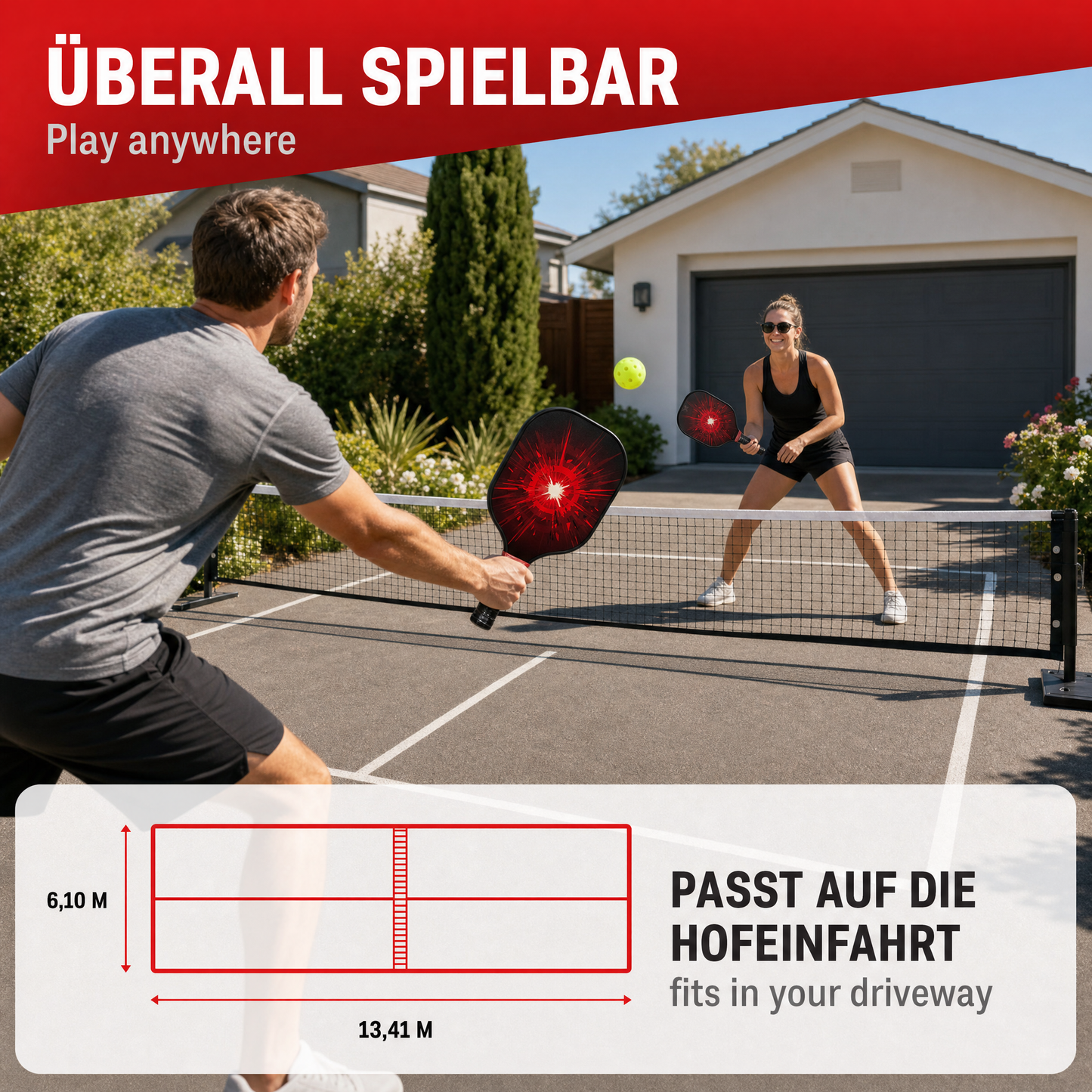 Pickleball überall spielbar – Halle, Sportplatz oder Einfahrt